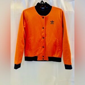Adidas Brooklyn Heights Varsity Bomber Jacket Womens Size Small Orange Black
